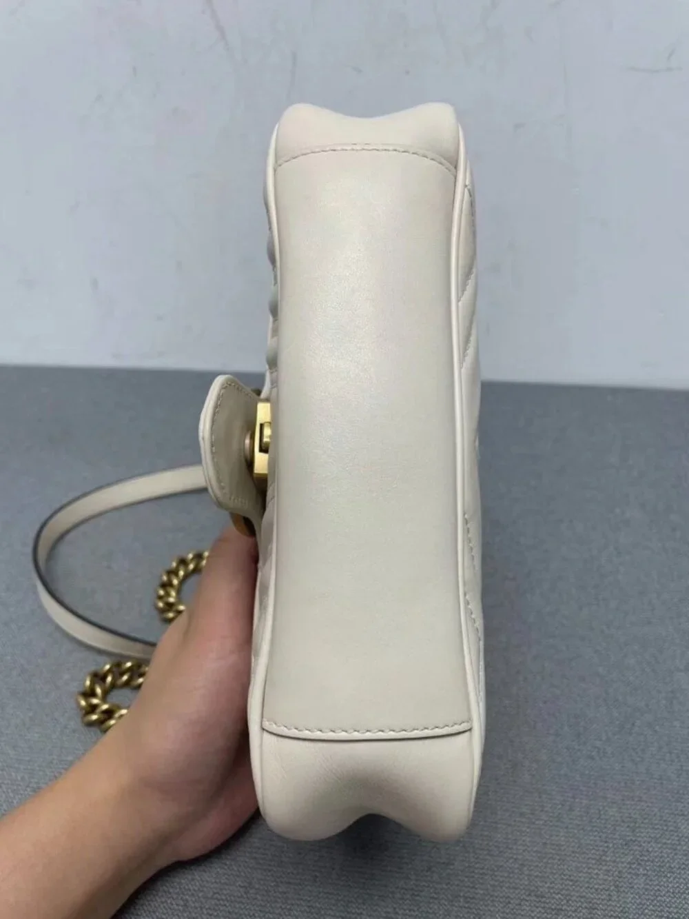 Gucci GG Marmont White Leather Chain Shoulder Bag